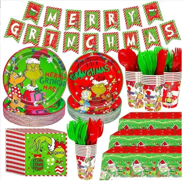 185Pcs Christmas Party Supplies Tableware Set Merry Christmas Decorations Chr...