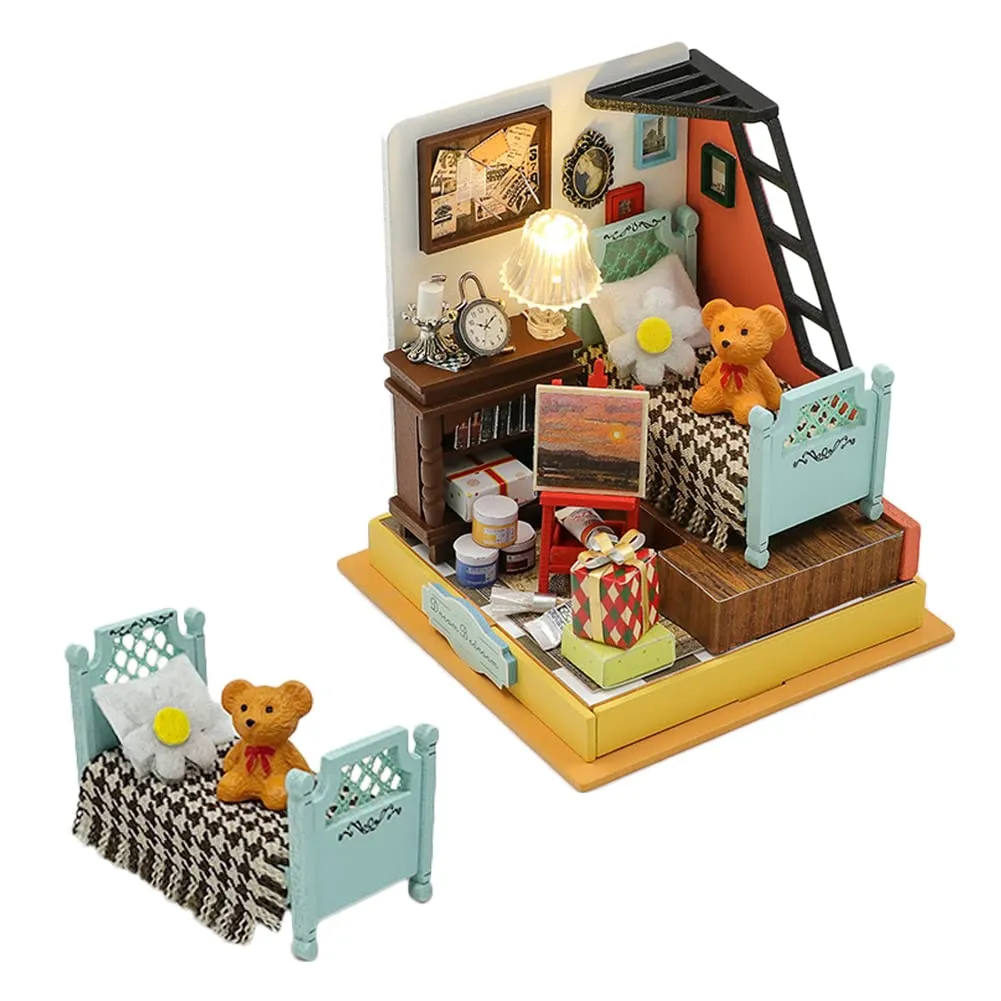 DIY Miniature Dollhouse Kit Wooden Dolls House with LED Creative Room Mini House Building Kit for Birthday Gift (Sweet Dream Bedroom)