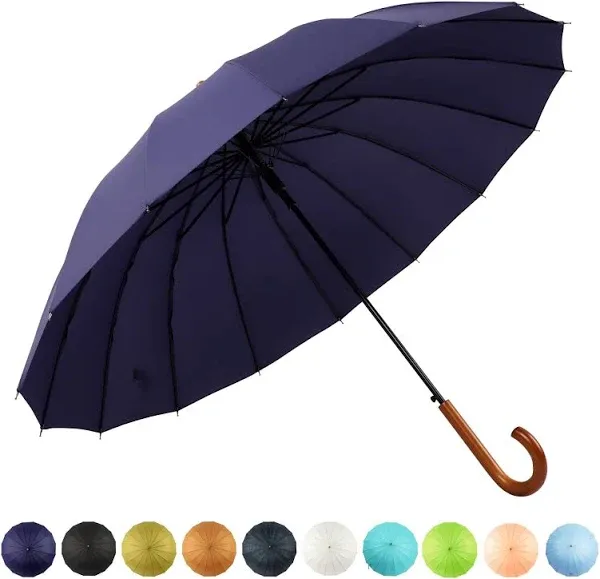 16 Ribs 48&#034; Stick Umbrella Auto Open Solid Color Fashionable and Simple，Arc C...