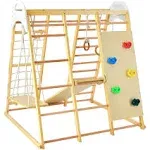 8 in 1 Large Indoor Jungle Gym, Wooden Montessori Indoor Playground for Kids with Slide, Climbing Wall/Net, Rope Ladder, Monkey Bars, Swing, Hanging Ring, Climbing Toy for Toddler 2-8 Inside