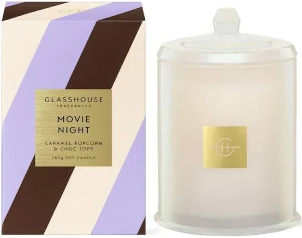 GLASSHOUSE Movie Night NIB Caramel Popcorn & Choc Top Limited Edition Soy Candle