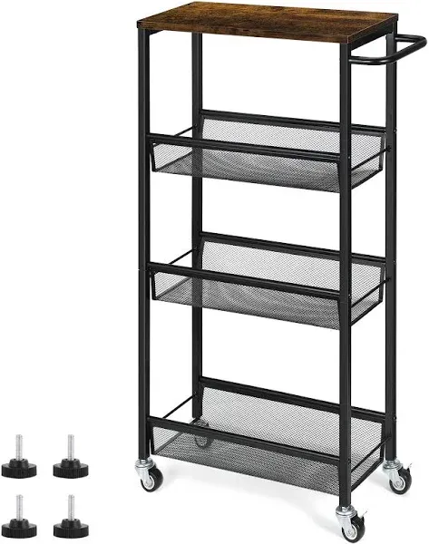 4 Tier Slim Storage Cart, Narrow Shelf Cart for Small Space, Slide Out Narrow Ro