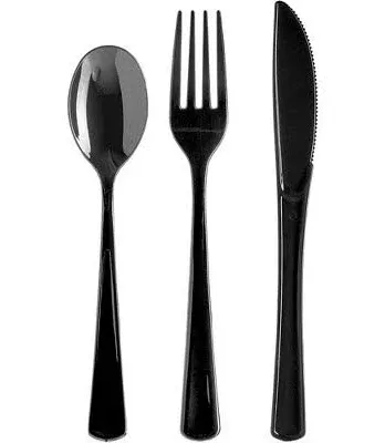 150 Pieces Disposable Cutlery Set Plastic Silverware Heavy Duty Utensil Sets 50 Forks 50 Knives 50 Spoons for Home Office School Party Picnics Restaurant Outdoor Events or Every Day Use (Black)