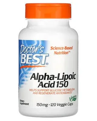 Doctor's Best Alpha-Lipoic Acid 150, Helps Support Glucose Metabolism and Regenerate Antioxidants* Non-GMO, Gluten Free, Vegan, Soy Free, 150mg, 120 Veggie Caps