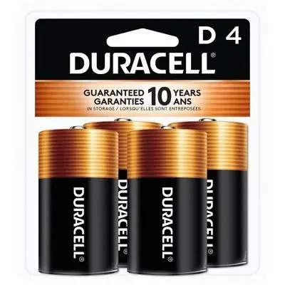 Duracell Batteries, Alkaline, D, 4 Pack - 4 batteries