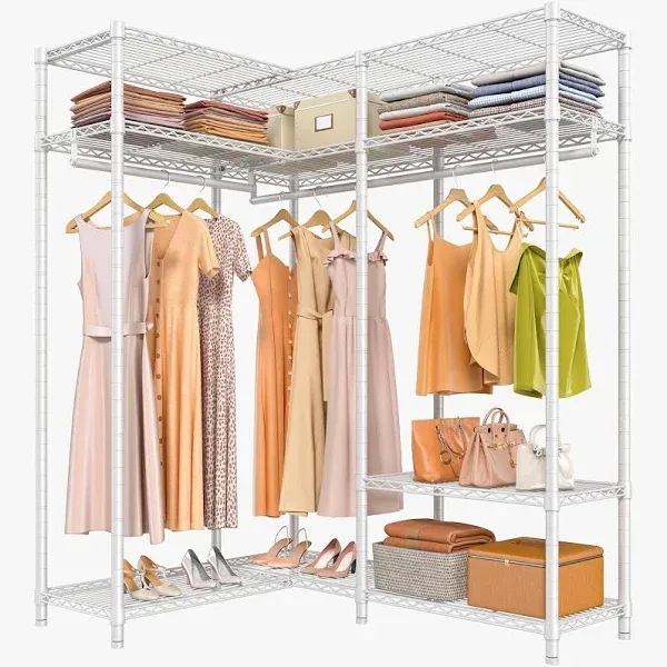 VIPEK L30 Garment Rack, Heavy Duty Corner Clothes Rack, L Shaped Corner Closet System with Adjustable Shelves & Hanging Rods, Freestanding Corner Wardrobe Portable Closet for Hanging Clothes