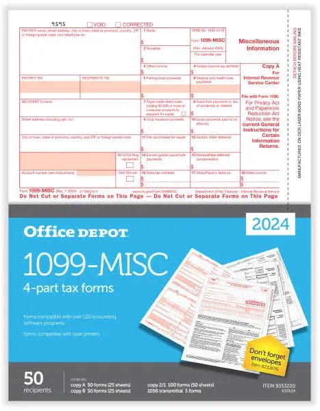 Office Depot 1099-MISC Laser Tax Forms with Software