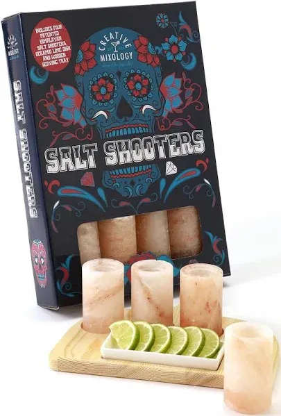 The Spice Lab Tequila Shot Glasses - Pink Himalayan Salt Tequila Shot Glasses - 4 Pack w/Tray - Just Pour, Shoot and Bite a Lime - Natural – Perfect for your Bar