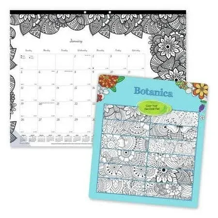 Blueline Monthly Desk Pad Calendar DoodlePlan Coloring Pages 22 x 17 Black Binding Clear Corners 12-Month Jan to Dec 2024