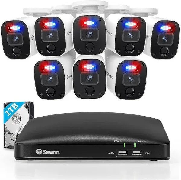 Swann 8-Channel 1080p 1TB DVR Surveillance Camera System with 8 Wired 1-Way Audio SwannForce Bullet Cameras