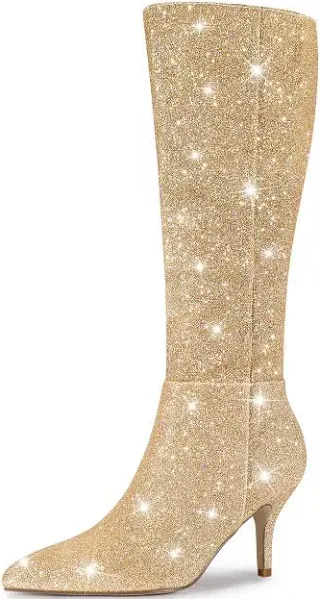 Sparkle Glitter Pointy Toe Stiletto Heel Knee High Boots