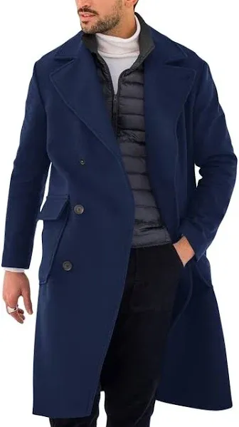 Ebifin Men's Double Breasted Cotton Blend Trench Coat