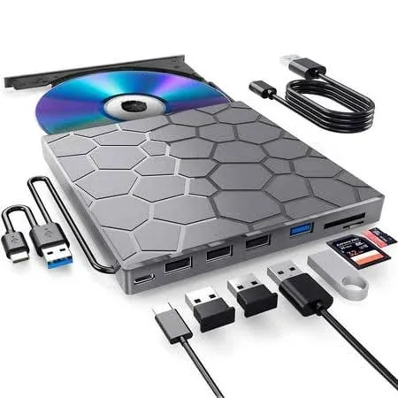 Slim Drive Disc Player External DVD Burner CD RW Writer Laptop PC USB-C Type C