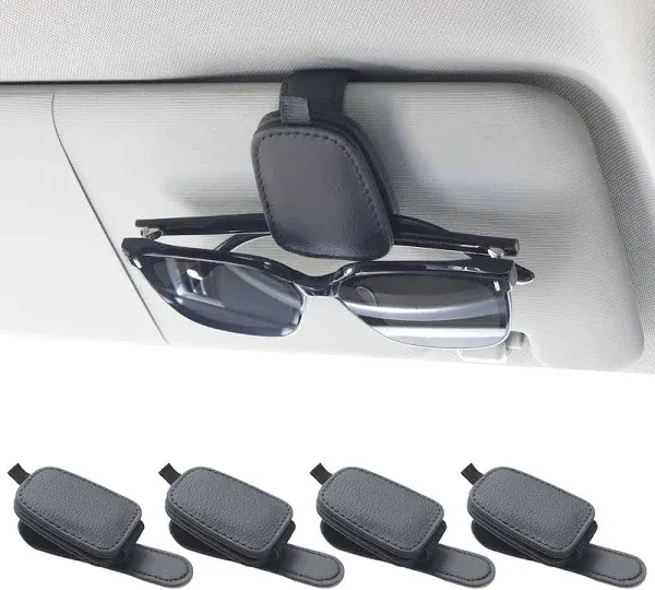 Yuoyar 4 Packs Sunglasses Holders for Car Visor Magnetic Leather Sunglasses Holder and Ticket Card Clip