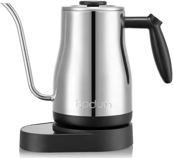 Bodum 11940-01US Bistro Gooseneck Electric Water Kettle, 34 Ounce, Black & 1446-01US4 Latteo Manual Milk Frother, 8 Ounce, Black