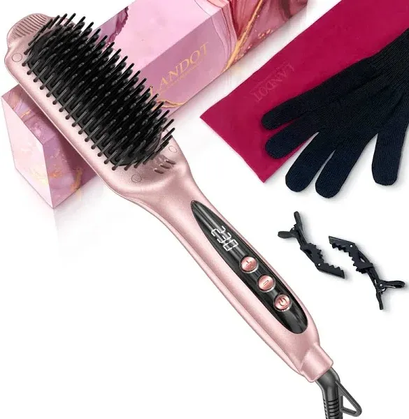 Landot Hair Straightener Brush Negative Ion Heated Straightening Brush for Smooth, Frizz-Free Hair Enhanced Ionic Straightening Brush