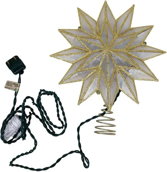 9.06&quot; 10-Light 12-Point Gold Capiz Star Tree Topper