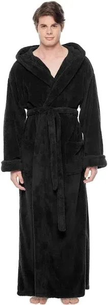 Men's Hooded Soft Plush Fleece Bathrobe Full Length Robe