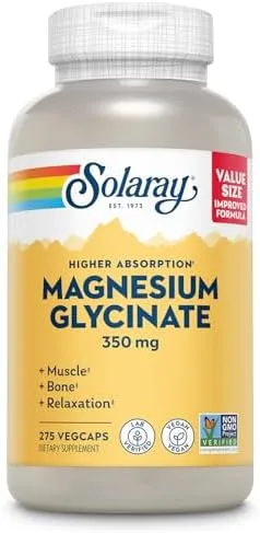 Solaray Magnesium Glycinate, New & Improved Fully Chelated Bisglycinate with BioPerine, High Absorption Formula, Stress, Bones, Muscle & Relaxation Support, 60 Day Guarantee, 68 Servings, 275 VegCaps