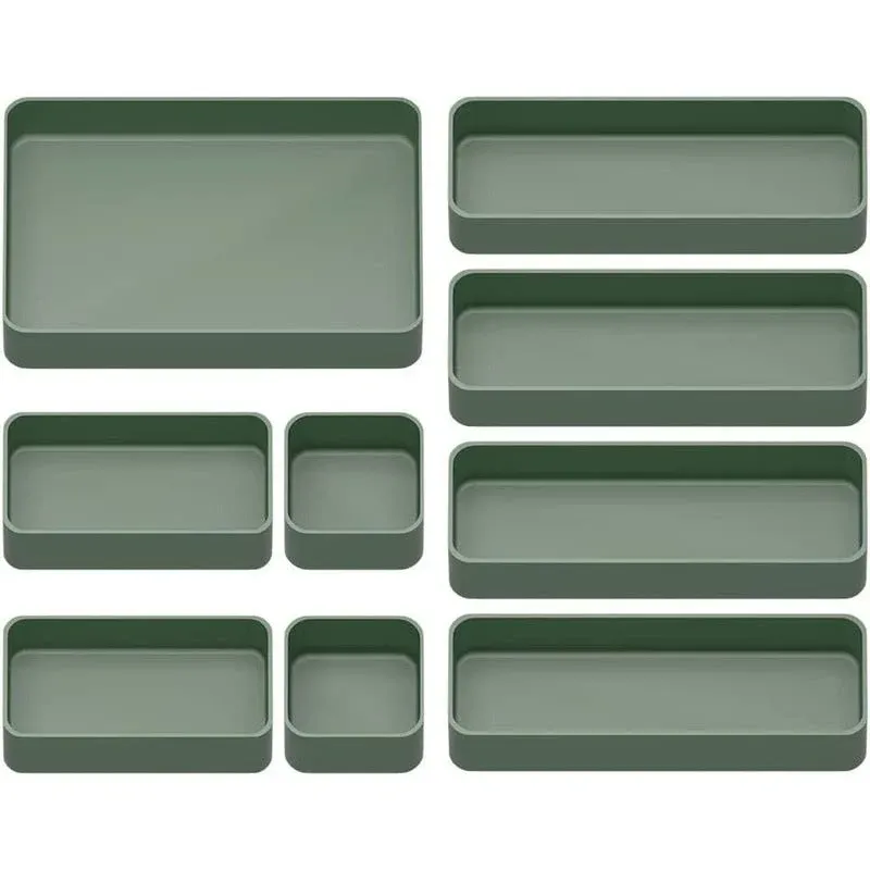 CHANCETSUI 9 Pcs Stackable Drawer Organizer Trays Set Green Multifunctional Storage for Vanity Bathroom Kitchen Desk Drawer