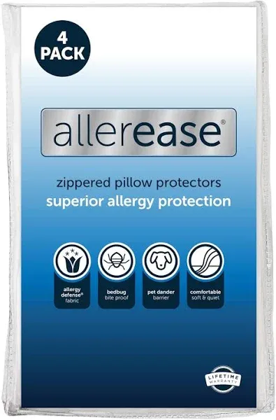 Set of 4 Standard/Queen AllerEase Pillow Protectors - Moisture Wicking, Advan...