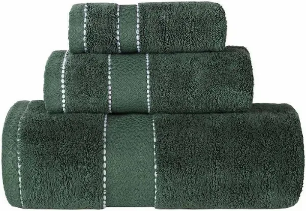 Superior Egypt Produced Giza Cotton 3 Piece Towel Set, Luxury Plush Bathroom Essentials, Quick Dry, Shower, Spa, Soft, Includes 1 Bath, 1 Hand, 1 Washcloth/Face Towel, Niles Collection, Forest Green