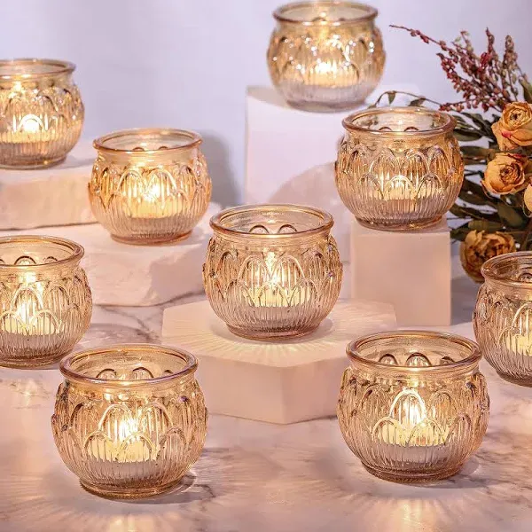 24PCS Gold Votive Candle Holders, Diwali Decorations for Home, Lotus Tealight Candle Holders for Table Centerpiece - Candle Holders Bulk for Fall Table Decorations, Wedding