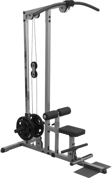 Body-Solid (GLM83) Pro LAT Machine with Low Row Bar - Multi-Position Foam Rollers, Includes 48" LAT Bar & 20" Straight Bar, Smooth Nylon Bushings