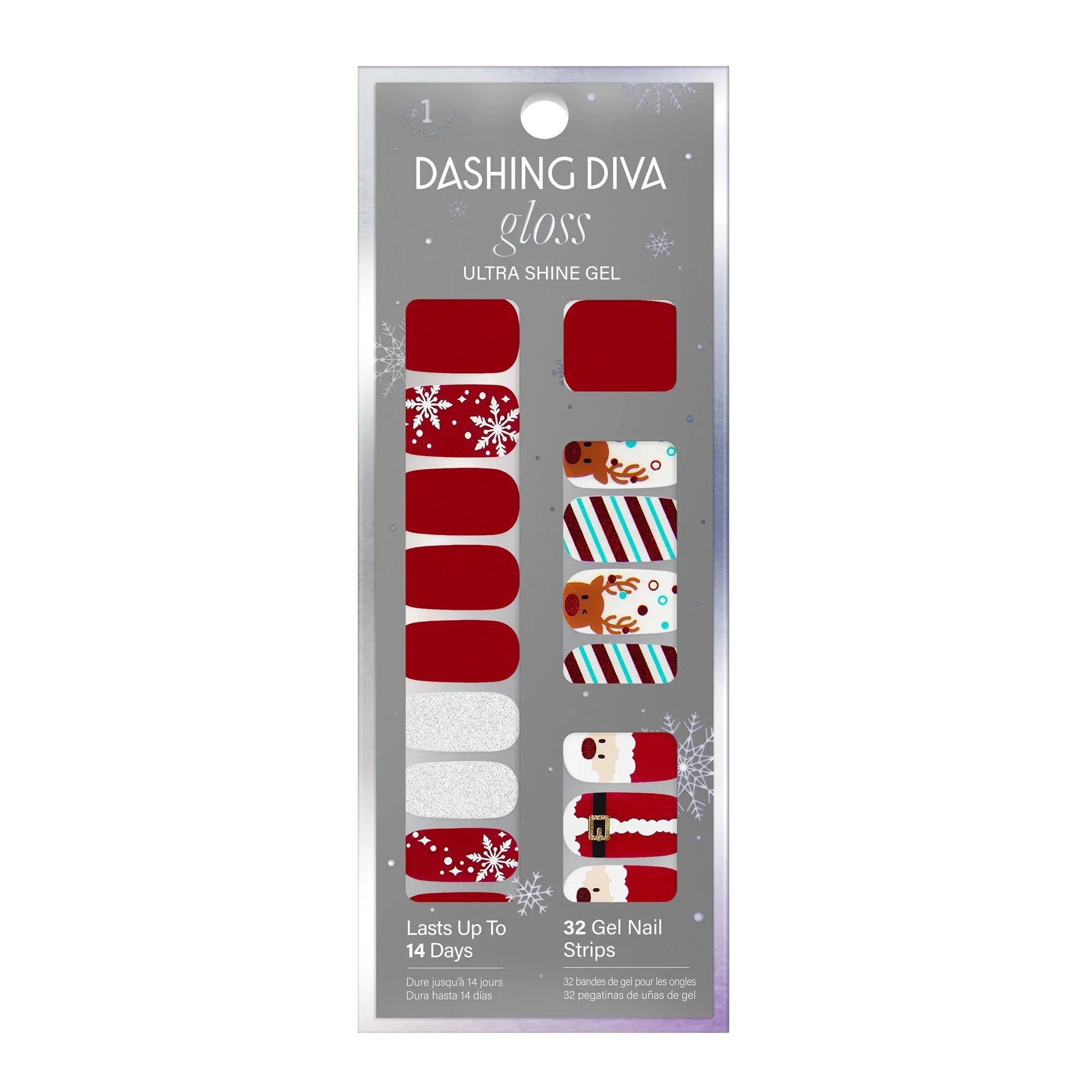 Dashing Diva Gloss Ultra Shine Gel Nail Strips,Santa's Helper, 32 Count