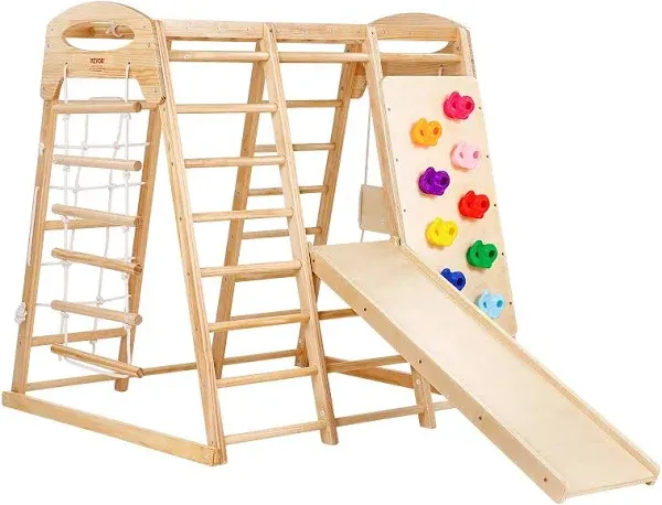 VEVOR Indoor Jungle Gym, 7-in-1 Toddler Indoor Playground, Wooden Toddler Climbi