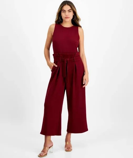 Bar III Women's Petites Pleated Paperbag Waist Jumpsuit