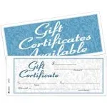 Adams® Gift Certificates w/Envelopes, 8 x 3 2/5, White/Canary, 25/Book (ABFGFTC1)