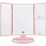 Flymiro Tri-Fold Lighted Vanity Makeup Mirror with 3x/2x/1x Magnification, 21Leds Light and Touch Screen,180 Degree Free Rotation Countertop Cosmetic