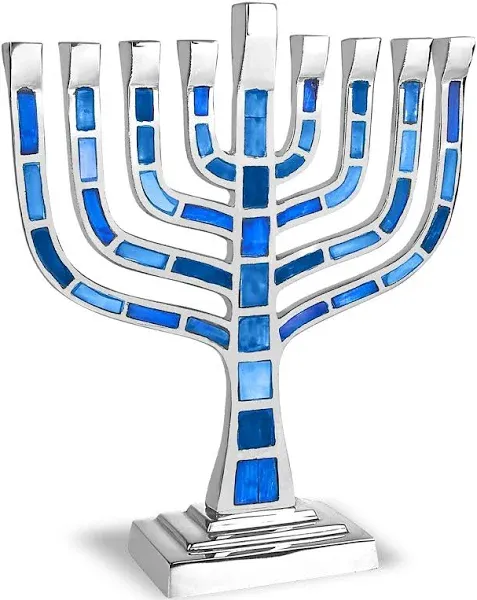 Aviv Judaica Knesset Style Blue Mosaic Menorah