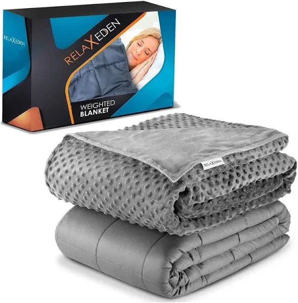 RELAX EDEN Adult Cotton Weighted Blanket w/ Navy Cover, 60 x 80 In (Open Box)