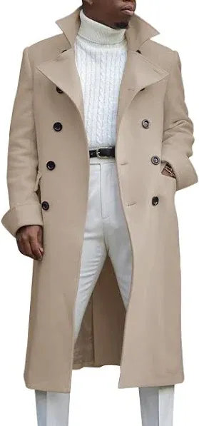 Ebifin Men's Double Breasted Cotton Blend Trench Coat