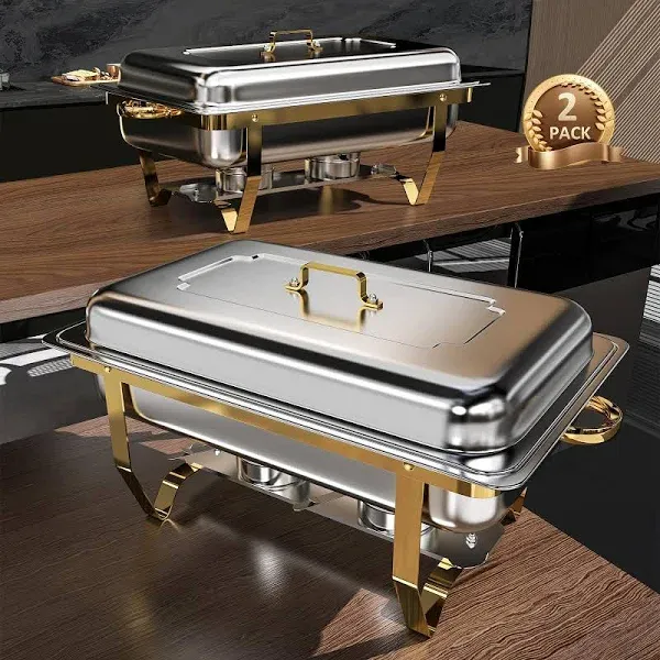 Chafing Dishes for Buffet, 8QT High Grade Chafing Dish Buffet Set, Chafers and Buffet Warmers Sets for Birthday, Wedding, Rolled-Edge Design with Gold and Silver, 4 Pack