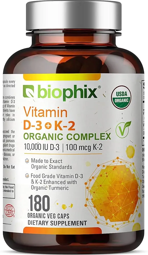 biophix Organic Vitamin D-3 K2 Turmeric 180 Vcaps - High-Potency Supports Strong Bones Immune Health