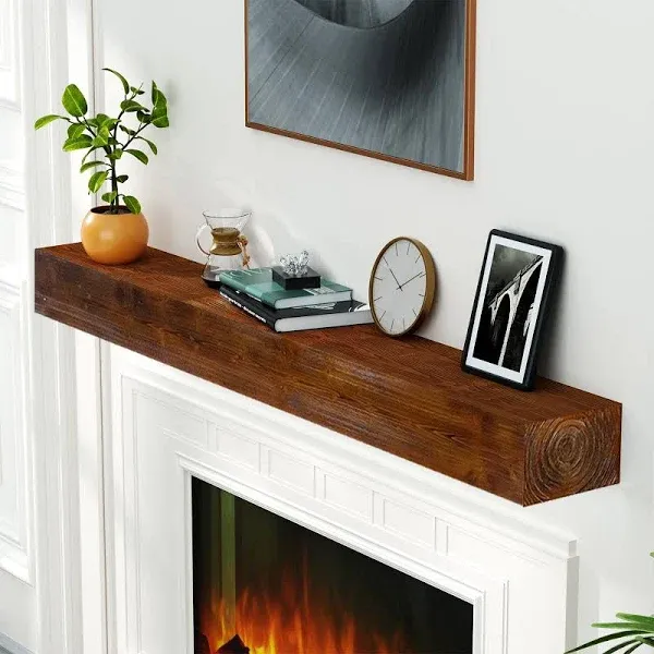 ROOMTEC Fireplace Mantel,72" Wood Floating Fireplace Shelves,Wall Mounted Wooden Display Shelving,Handcrafted Wood Brack,Natural Mantels Over Fireplace | 72" x 8" x 6"-Wood Brown