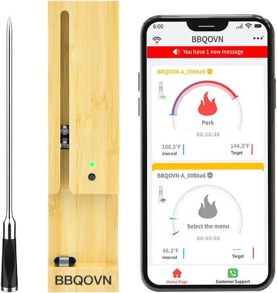 BtcLink Smart Wireless Meat Thermometer 3.9mm Ultra-Thin 777FT Range Remote B...