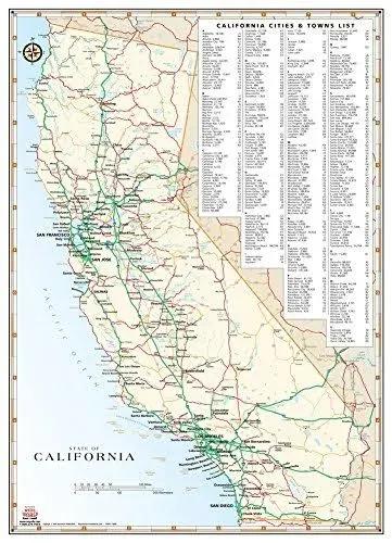 CALIFORNIA HIGHWAYS AND ROADS WALL MAP GLOSS LAMINATED By Phoenix Mapping NEW