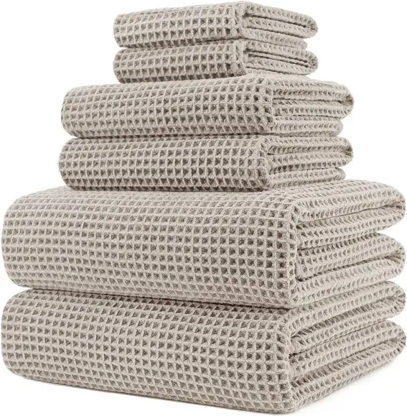 POLYTE Oversize, 60 x 30 in., Quick Dry Lint Free Microfiber Bath Towel Set, 6 Piece (Beige)