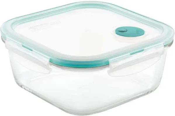 LOCK & LOCK Purely Better Glass Food Storage Container with Steam Vent Lid, Square-25 oz, Clear