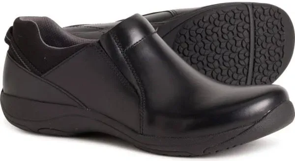 New w/ Box Dansko Neci Black Leather 38 / 8 Slip Resistant Work Shoe Clog Xp On 