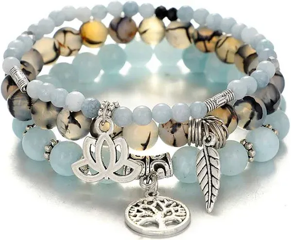 UEUC Tree of Life Yoga Healing Stone Bracelets,Multilayer Lotus Chakra Stone Reiki Bracelet Sets,Anxiety Crystal Natural Stone,for Women Stress