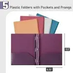 Mr. Pen- Folders with Pockets and Prong, 5 Pack, Plastic, Pocket Folders, Folders with Prongs, File Folders with Fasteners, 2 Pocket Folder