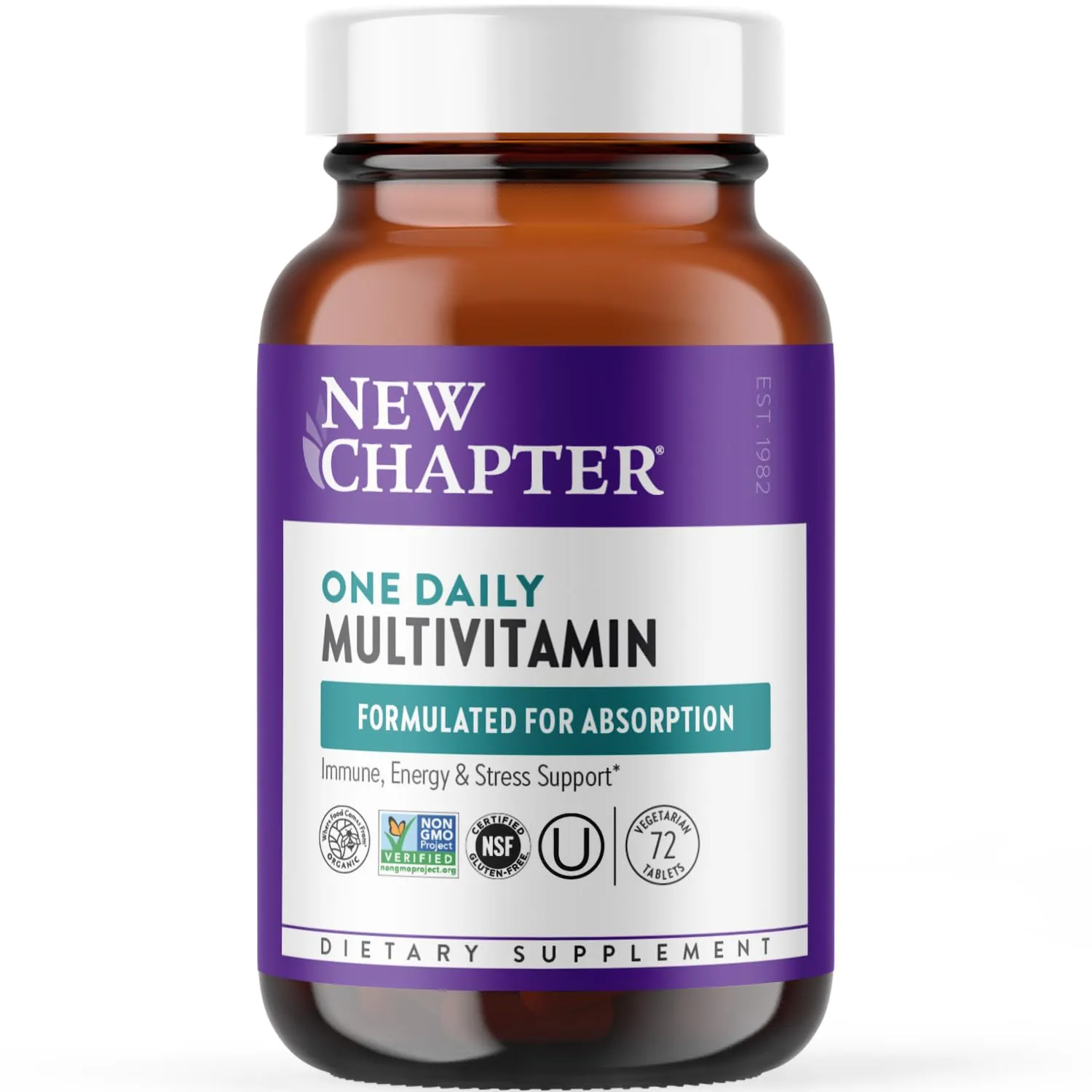 New Chapter One Daily Multivitamin for Immune, Energy & Stress Support, 20+ Nutrients Fermented with Probiotics & Whole Foods, Made with Organic Vegetables - 72 ct