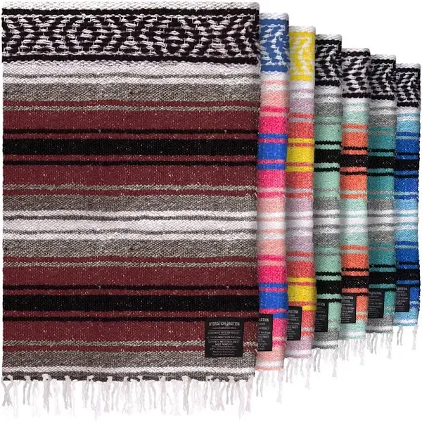 Authentic Extra Large Mexican Blanket (70"x50") - Handwoven Yoga Blanket, Serape Blanket - Artisanal Falsa Blanket, Beach Blanket, Camping Blanket, Picnic Blanket, Outdoor Blanket (Emerald)