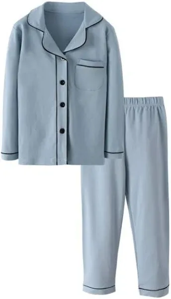 Kids Cotton Long Sleeve Button Down Pajamas Set