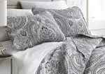 Southshore Fine Living Inc Boho Quilt Set Lightweight Coverlet Bedspread 3Piece Paisley Bedding Set with Two Matching Shams, Blk